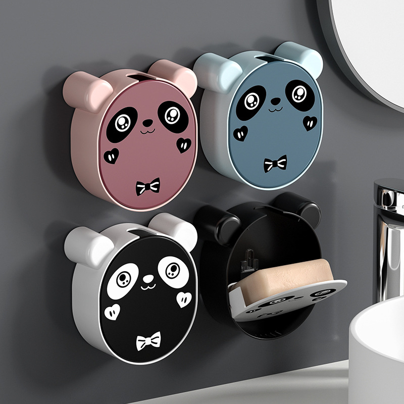 Panda cartoon soap box shelf toilet wall hanging storage hole - free wall hanging drain soap box shelf