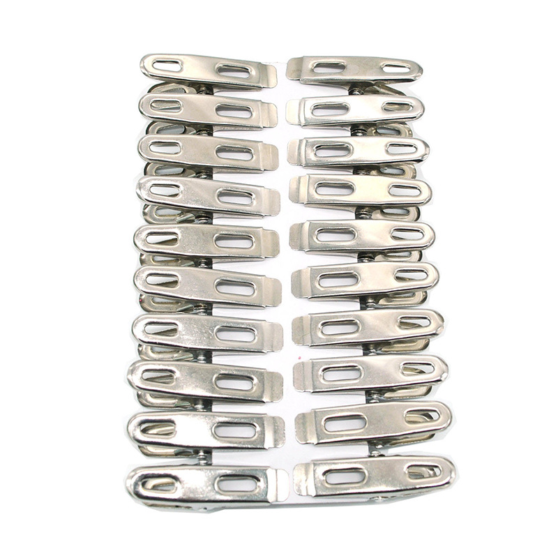 Factory direct 20 non magnetic stainless steel flat mouth small clip drying clothes iron clip flat head clip pants rack accessories