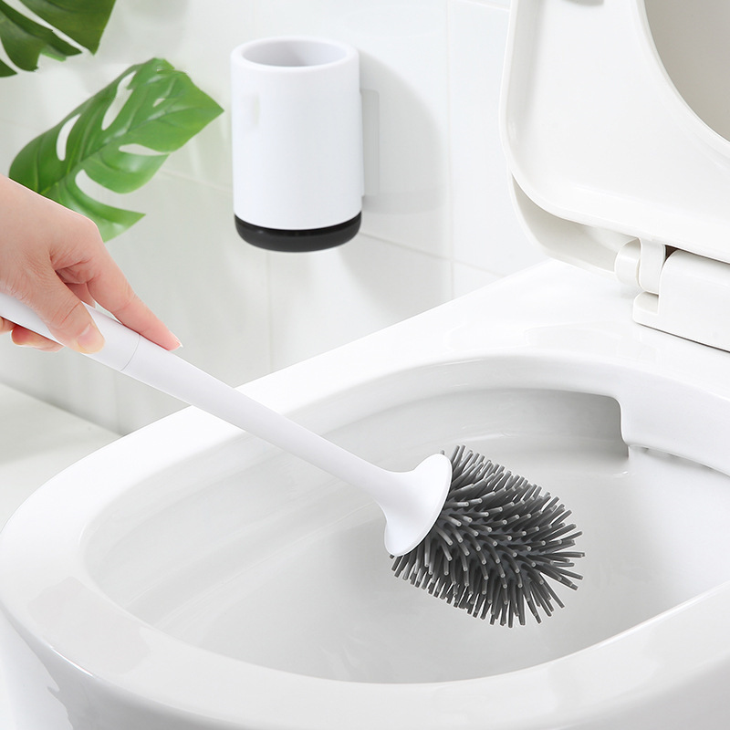 Toilet brush Silicone toilet brush long handle soft hair hanging wall type non-punching household toilet cleaning brush