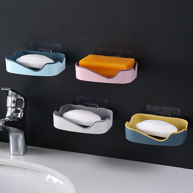 Strong non-trace paste asphalt soap box creative two-layer no-hole bathroom shelf two-color wall hanging soap box