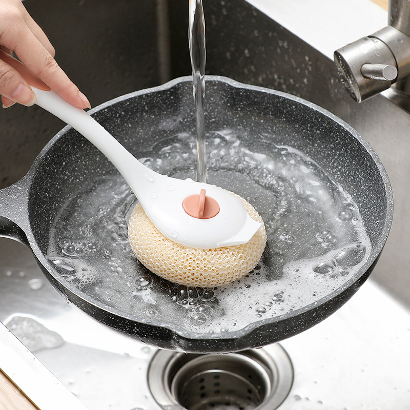 Long handle pot brush Kitchen cleaning ball degradable fiber cleaning brush household decontamination does not harm pot washing dish brush pot brush