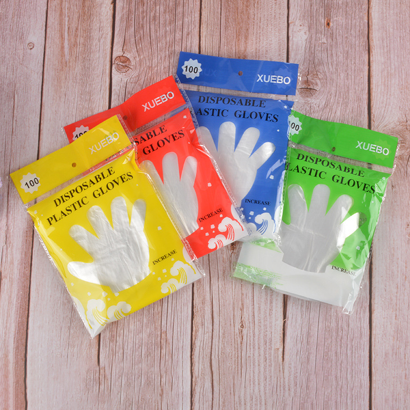 100 disposable gloves Food grade barbecue lobster transparent plastic film gloves color packaging