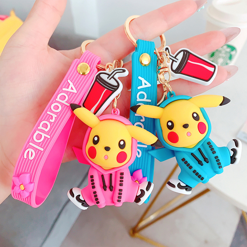 Fashion pet elf Pokemon cartoon silicone creative hoodie Pikachu key chain pendant women's gift