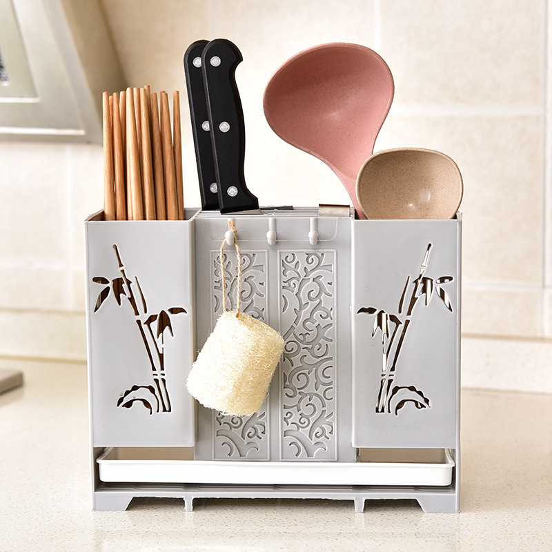 Chopsticks cage wall-mounted household non-perforated chopsticks tube drain thickened kitchen tableware soup spoon storage box large capacity