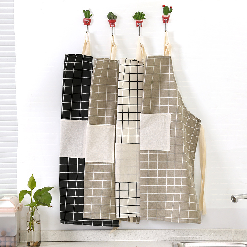 Room home cotton and linen apron Japanese modern simple fabric sleeveless printing anti oil apron wholesale